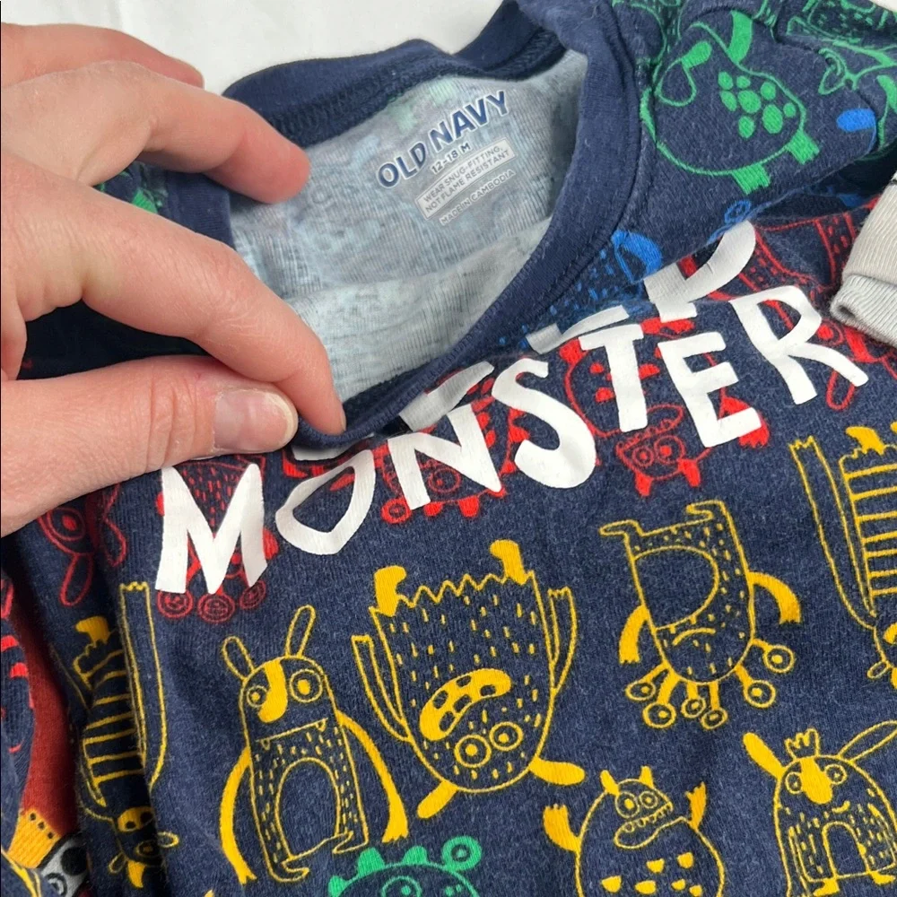 6 Kids One-Piece‎ Pajama Set - Avocado Gray, Navy Sleep Monster & Black Skeleton